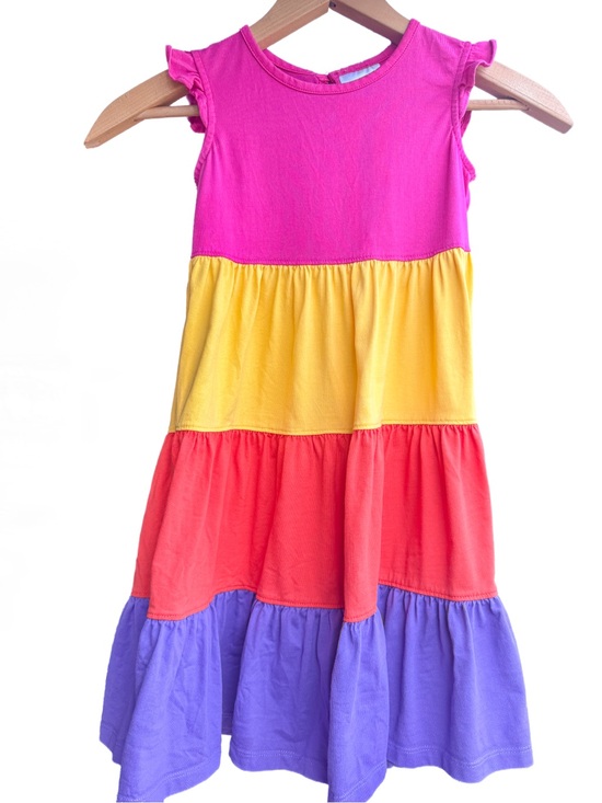 Hanna Andersson Other - Hanna Andersson Rainbow Colorblock Tiered Sleeveless Twirl Dress sz 5 6 Girl EUC